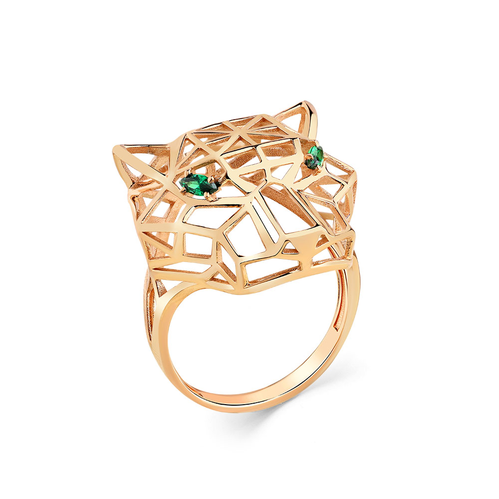 Inel din aur roșu cu pietre Cubic Zirconia Verde