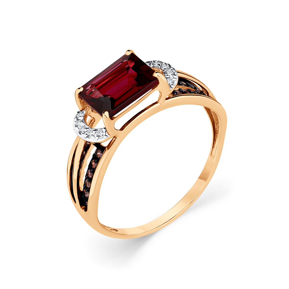 Inel din aur roșu cu pietre Cubic Zirconia Incolor, Cubic Zirconia Roșu și Rodolit