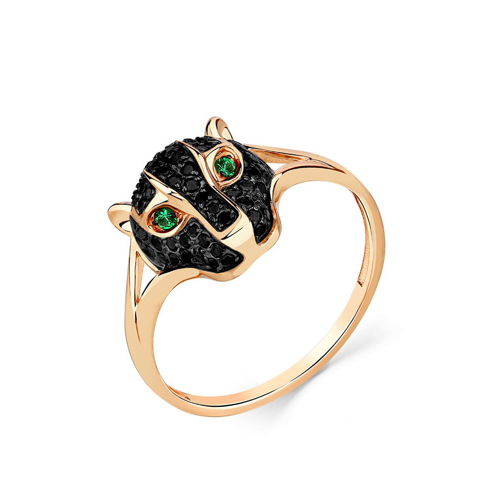 Inel din aur roșu cu pietre Cubic Zirconia Negru, Cubic Zirconia Verde