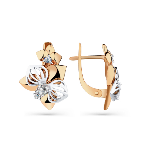 Cercei din aur roșu cu pietre Cubic zirconia