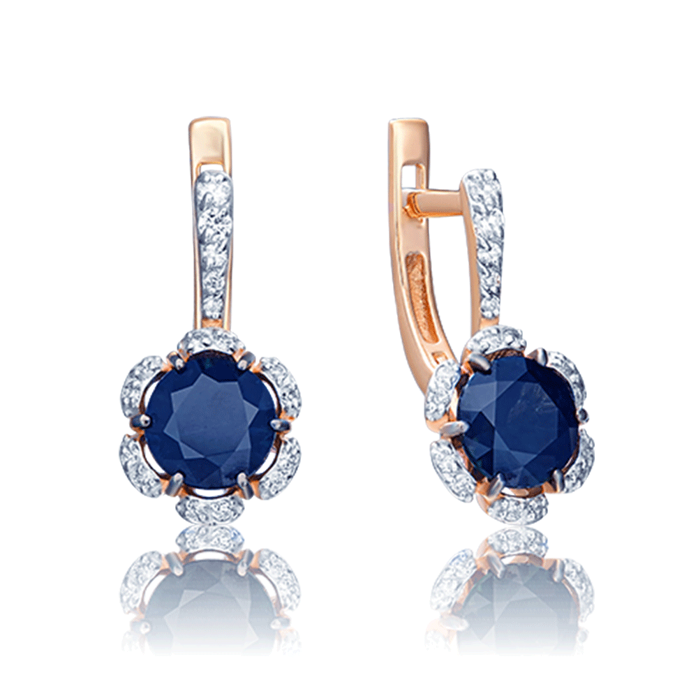 Cercei din aur roșu cu pietre Diamant, Safir