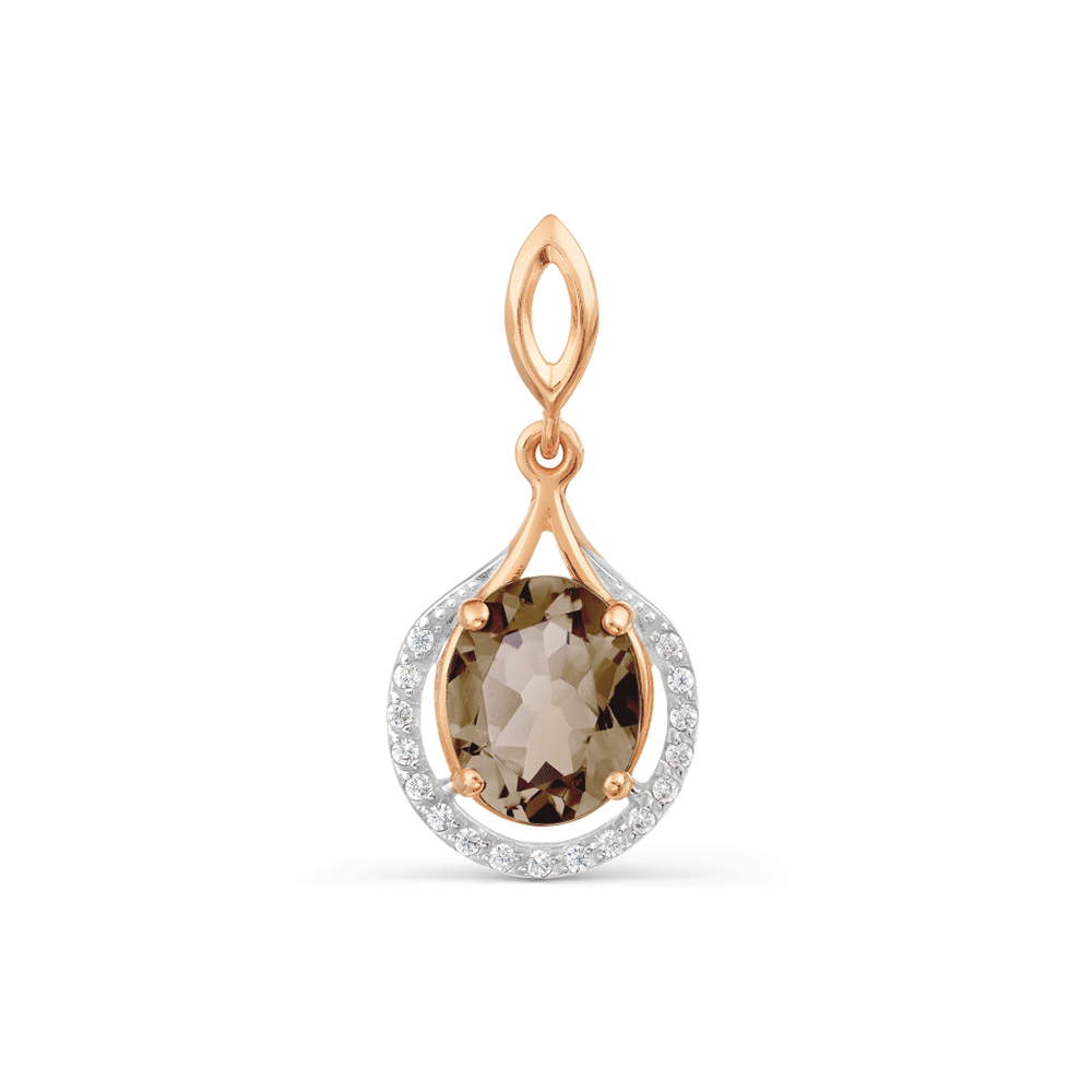 Pandantiv din aur roșu cu pietre Cubic Zirconia Incolor, Cuarț fumuriu