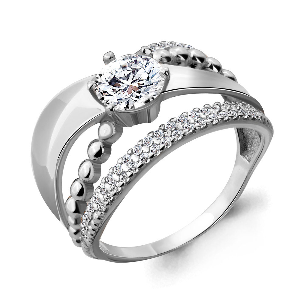 Inel din aur alb cu pietre Cubic Zirconia Incolor