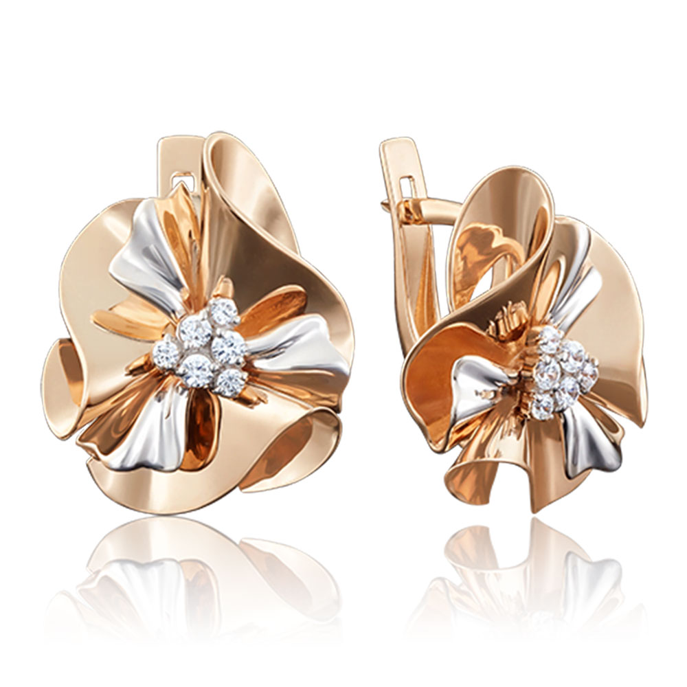 Cercei din aur alb și roșu cu pietre Cubic Zirconia Incolor