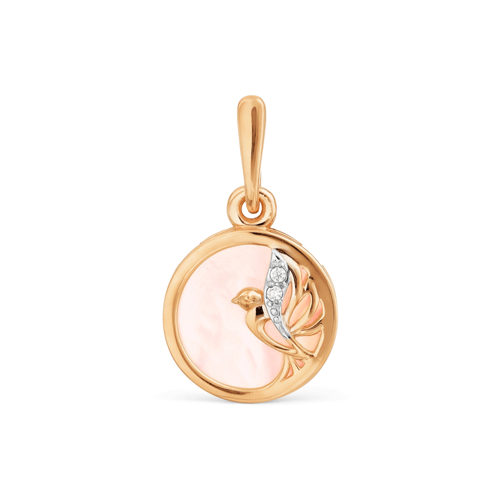 Pandantiv din aur roșu cu pietre Cubic Zirconia Incolor, Sidef Alb