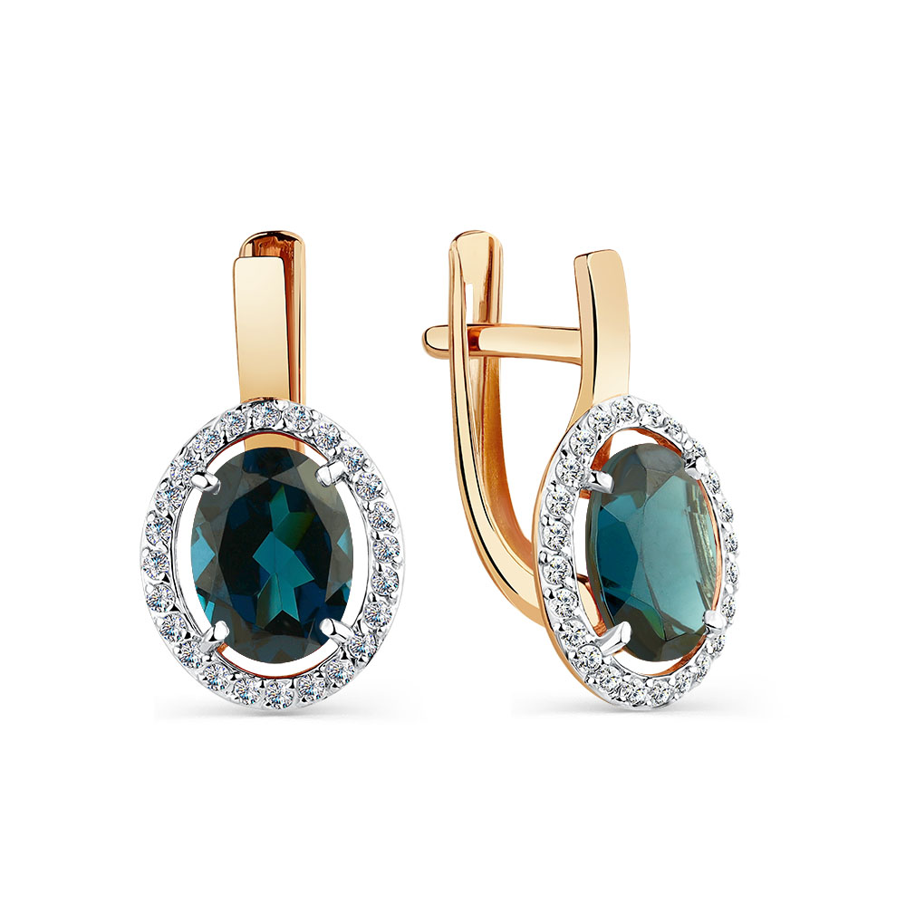 Cercei din aur roșu cu pietre Cubic Zirconia Incolor, Topaz London