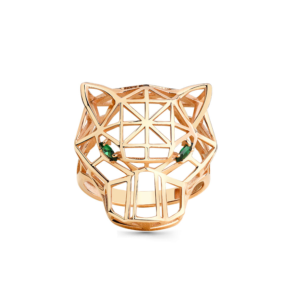 Inel din aur roșu cu pietre Cubic Zirconia Verde