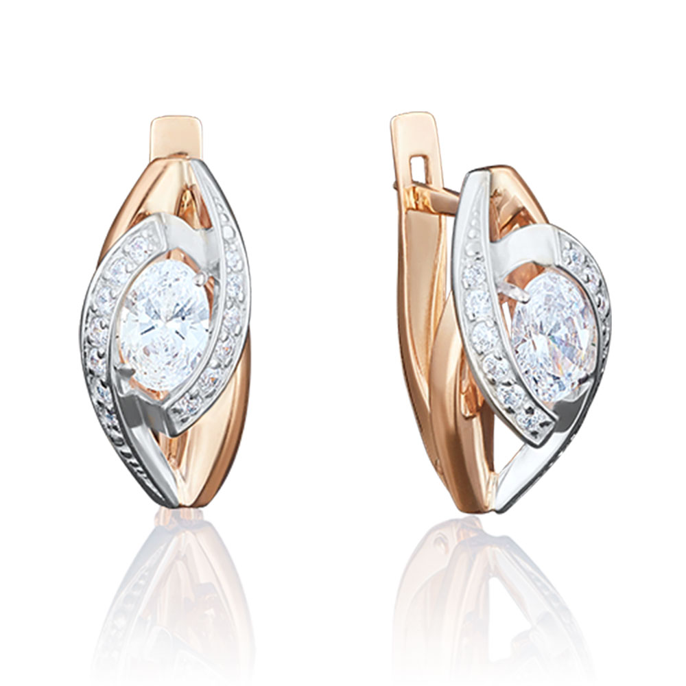 Cercei din aur alb și roșu cu pietre Cubic Zirconia Incolor