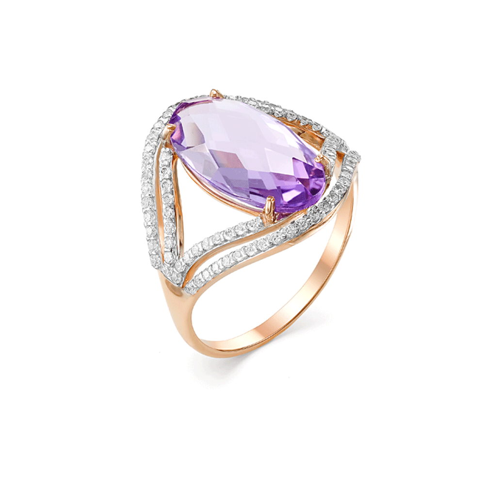 Inel din aur roșu cu pietre Cubic Zirconia Incolor, Ametist