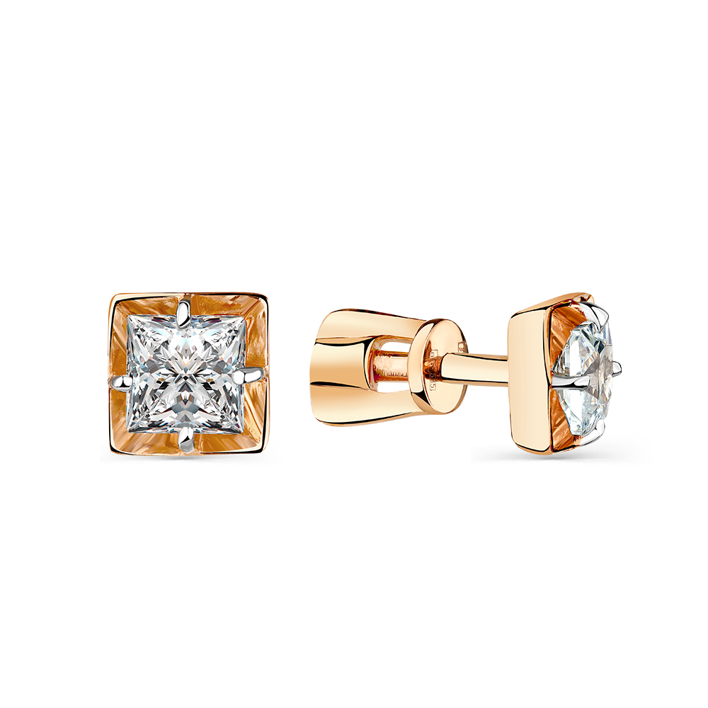 Cercei Pusete din aur roșu cu pietre Cubic Zirconia Incolor