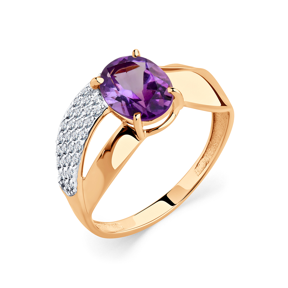 Inel din aur roșu cu pietre Cubic Zirconia Incolor, Ametist