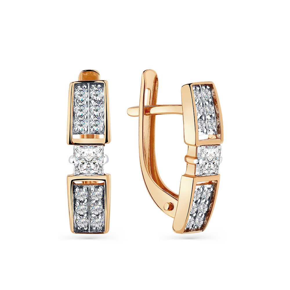 Cercei din aur roșu cu pietre Cubic Zirconia Incolor