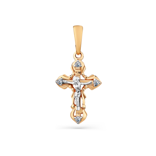 Cruce din aur roșu cu pietre Cubic Zirconia Incolor
