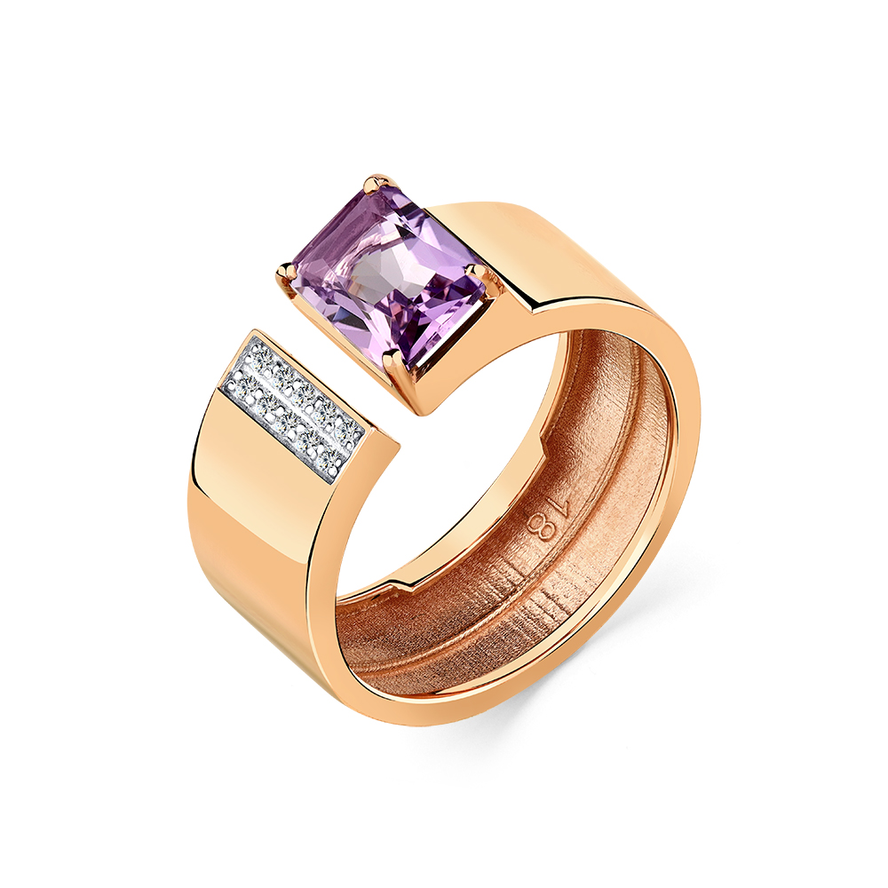Inel din aur roșu cu pietre Cubic Zirconia Incolor, Ametist