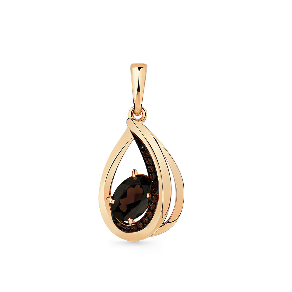 Pandantiv din aur roșu cu pietre Cubic Zirconia Incolor, Cuarț fumuriu