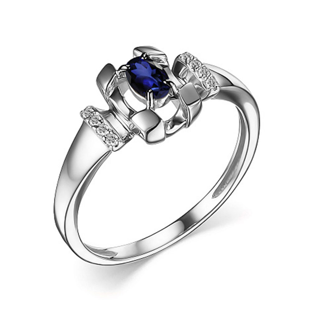Inel din aur alb cu pietre Diamant, Safir