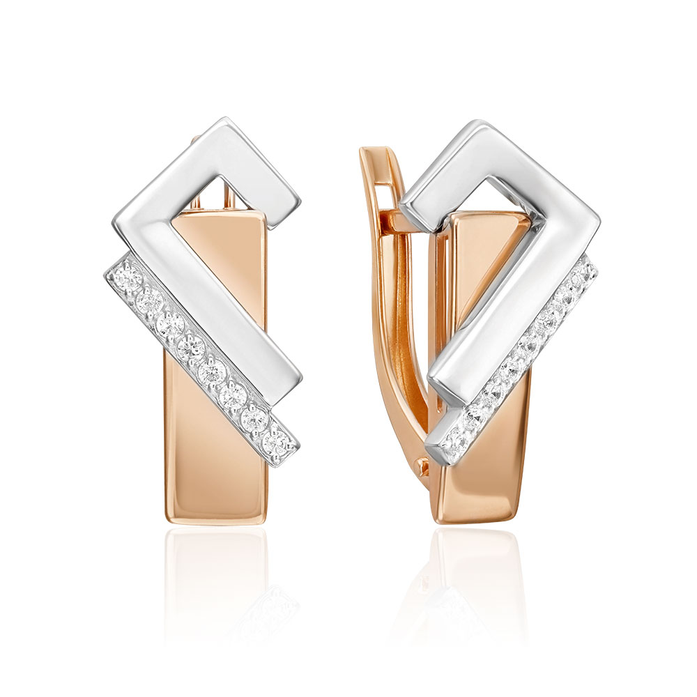 Cercei din aur alb și roșu cu pietre Cubic zirconia