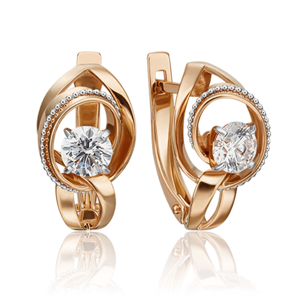 Cercei din aur alb și roșu cu pietre Cubic Zirconia Incolor