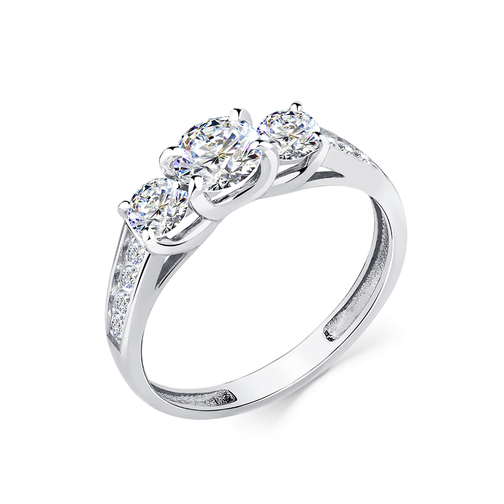 Inel din aur alb cu pietre Cubic Zirconia Incolor