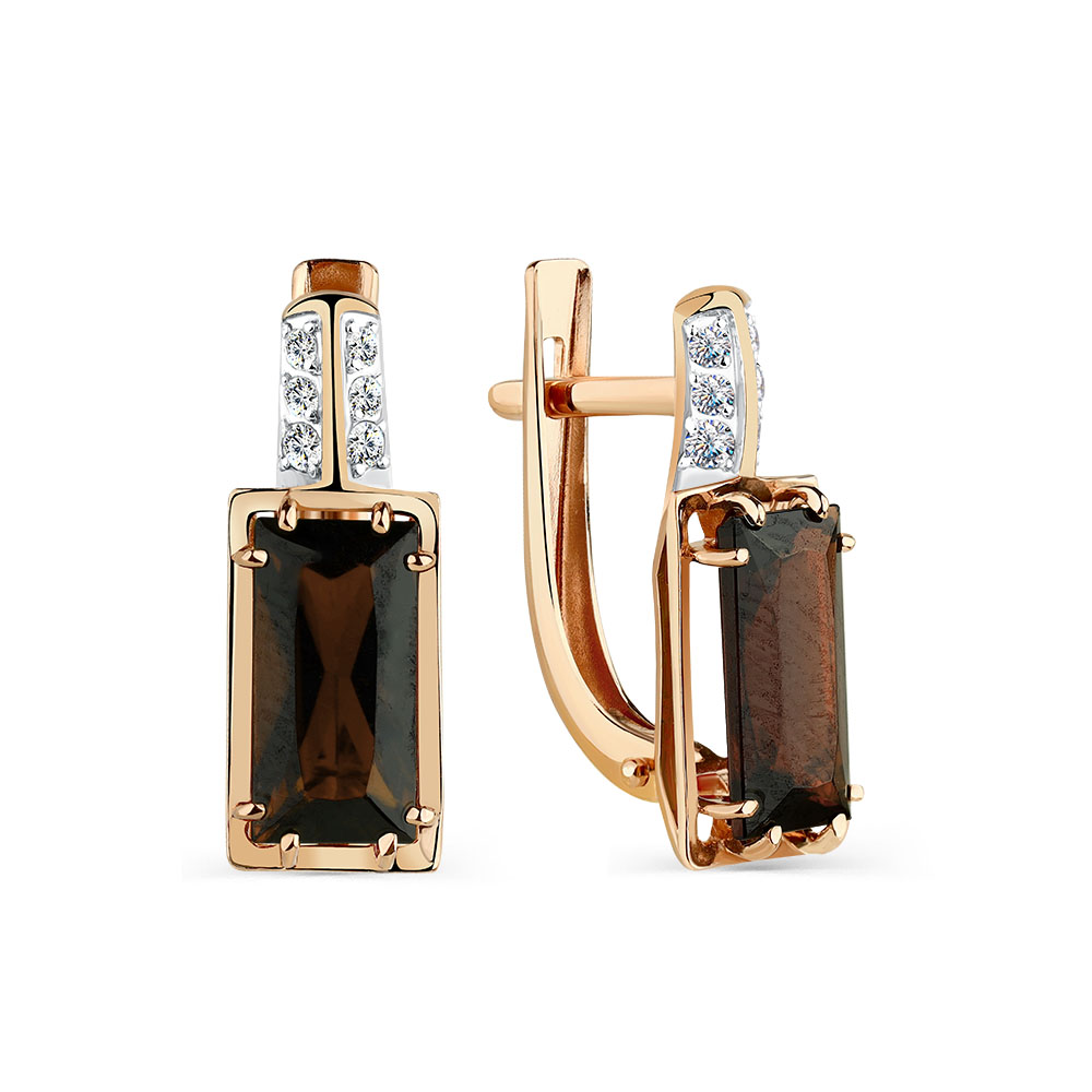 Cercei din aur roșu cu pietre Cubic Zirconia Incolor, Cuarț fumuriu