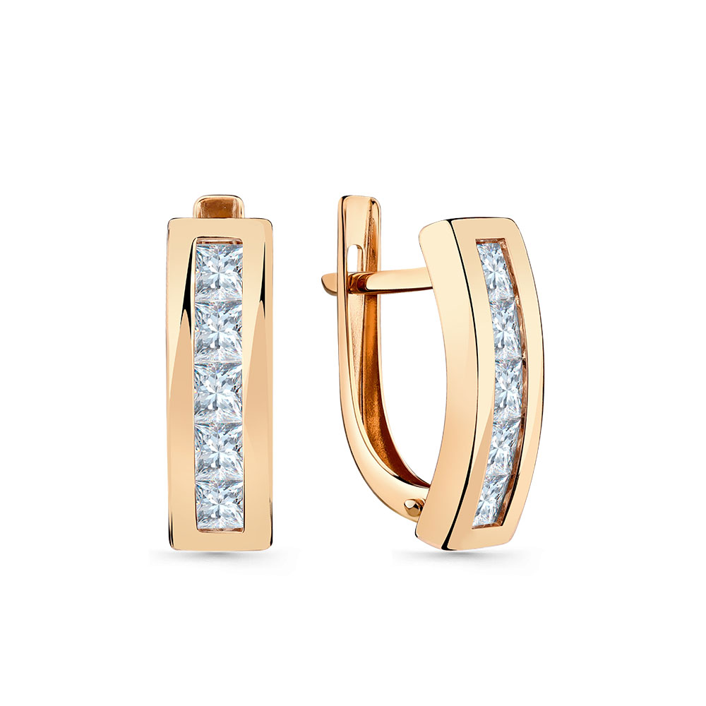 Cercei din aur roșu cu pietre Cubic Zirconia Incolor