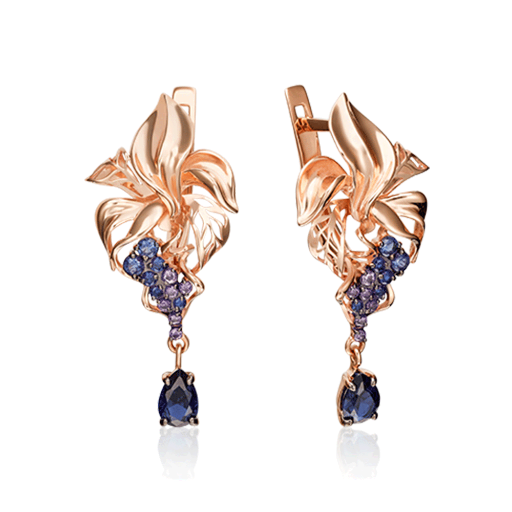 Cercei Suspendați din aur roșu cu pietre Cubic Zirconia Incolor