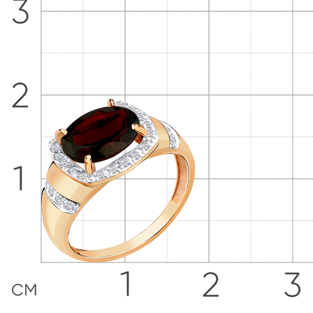 Inel din aur roșu cu pietre Cubic Zirconia Incolor, Granat
