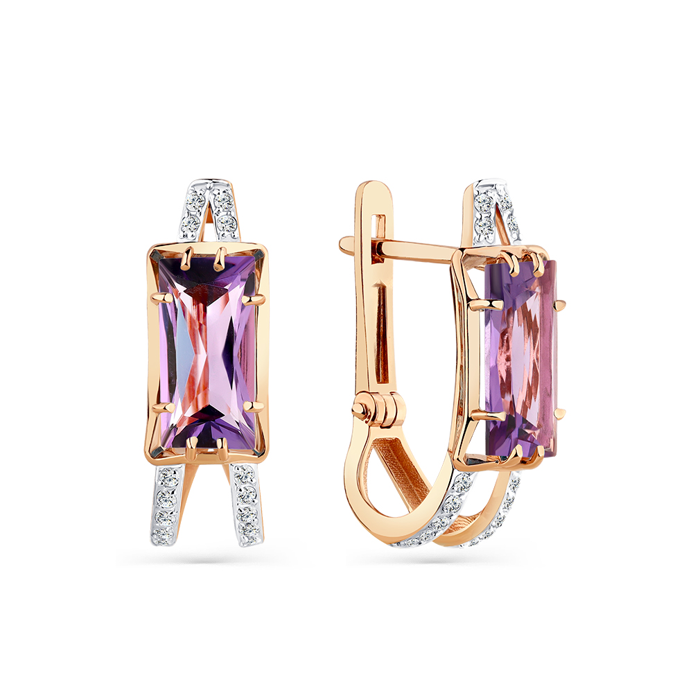 Cercei din aur roșu cu pietre Cubic Zirconia Incolor, Ametist