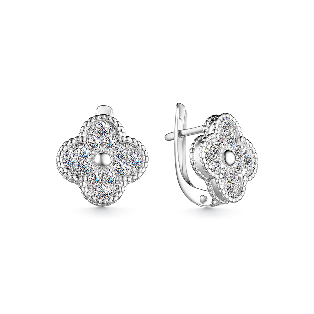 Cercei din aur alb cu pietre Cubic Zirconia Incolor