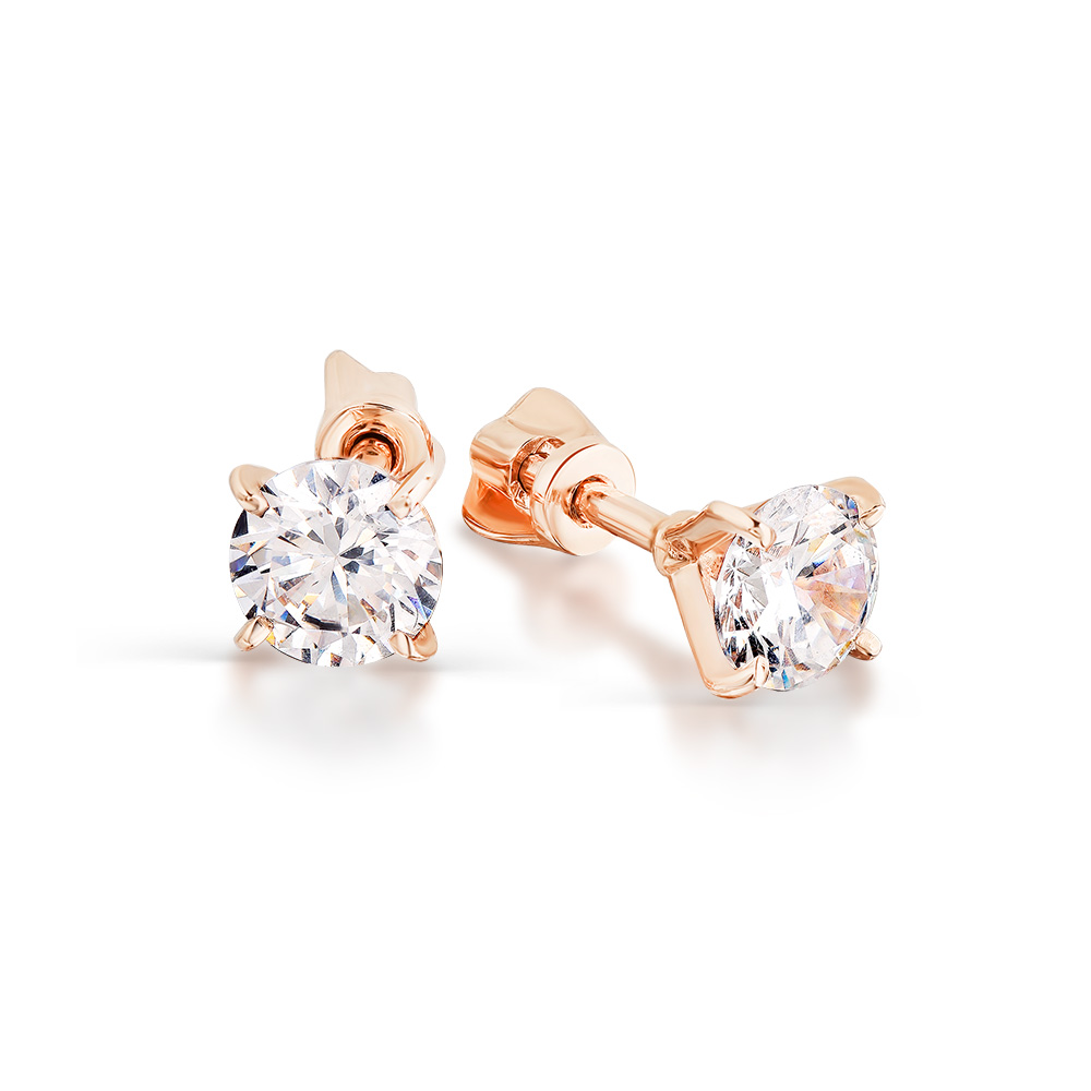 Cercei Pusete din aur roșu cu pietre Cubic zirconia