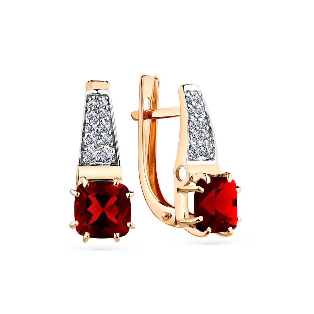 Cercei din aur roșu cu pietre Cubic zirconia, Granat