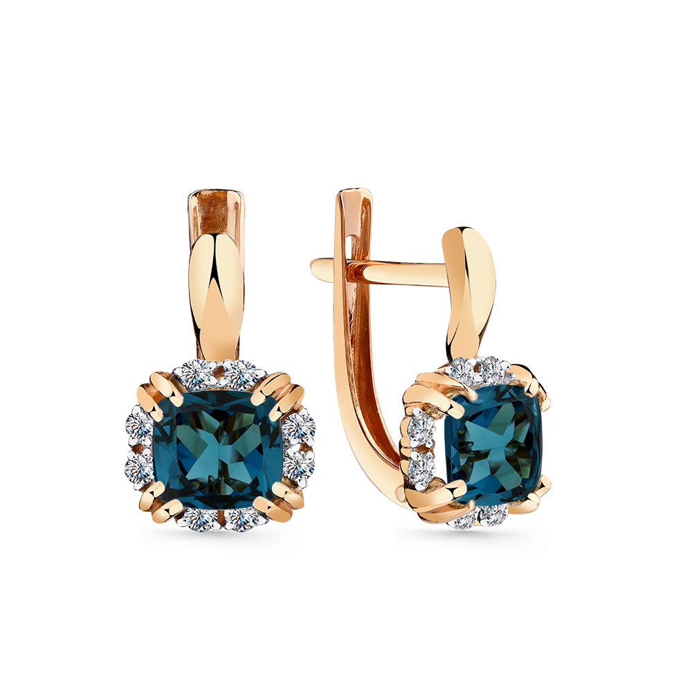 Cercei din aur roșu cu pietre Cubic Zirconia Incolor, Topaz London sital