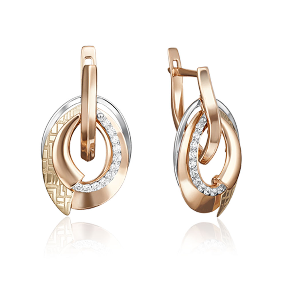 Cercei din aur alb, rosu si galben cu pietre Cubic Zirconia Incolor