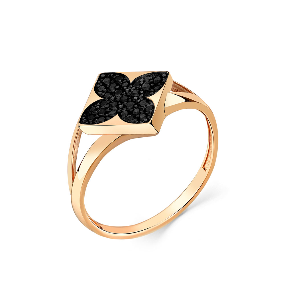 Inel din aur roșu cu pietre Cubic Zirconia Negru