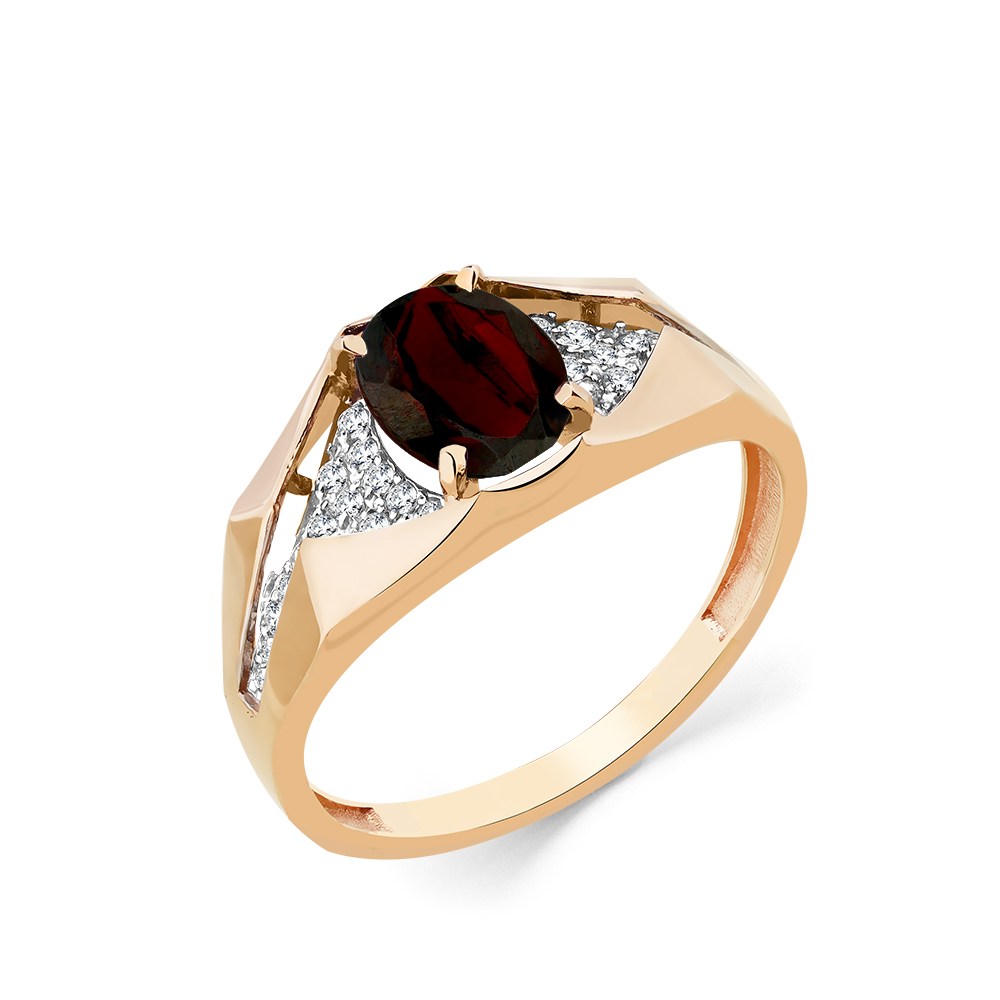 Inel din aur roșu cu pietre Cubic Zirconia Incolor, Granat