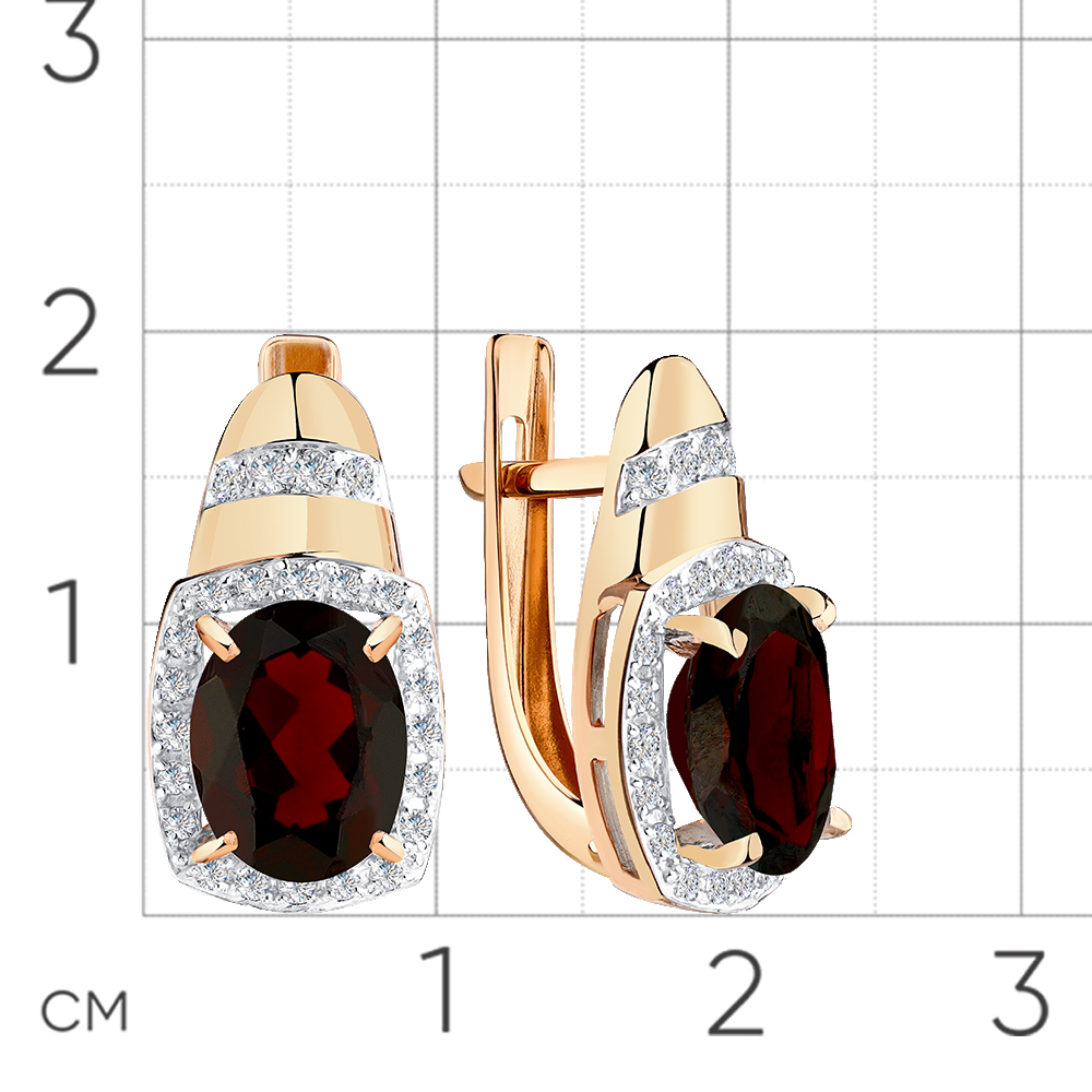 Cercei din aur roșu cu pietre Cubic Zirconia Incolor, Granat
