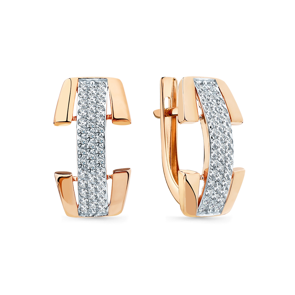 Cercei din aur roșu cu pietre Cubic Zirconia Incolor