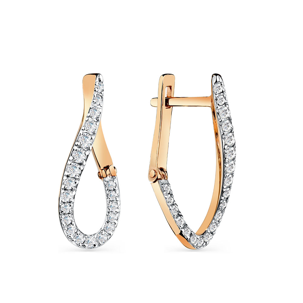Cercei din aur roșu cu pietre Cubic Zirconia Incolor