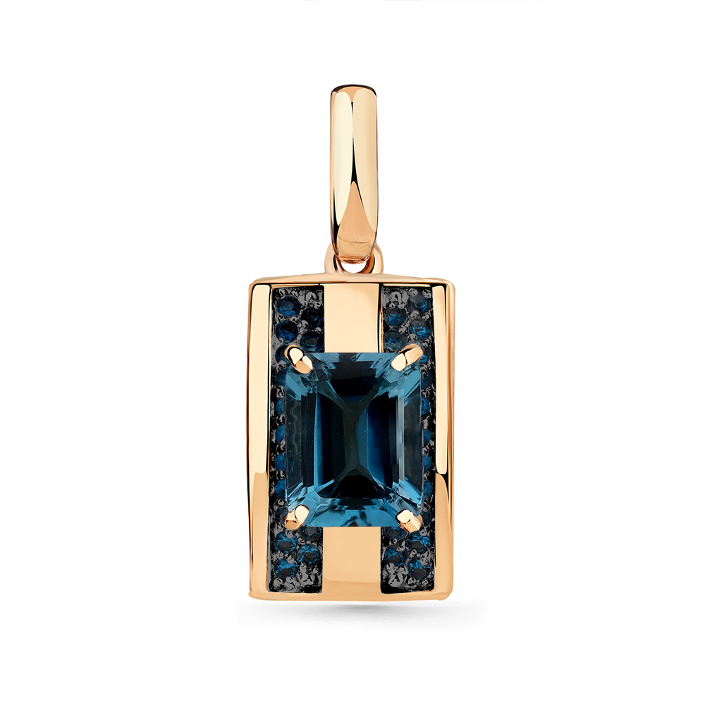 Pandantiv din aur roșu cu pietre Cubic Zirconia Albastru Safir, Topaz London