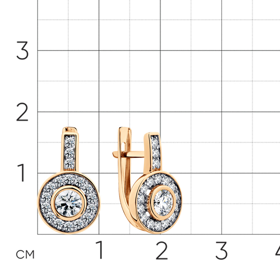 Cercei din aur roșu cu pietre Cubic Zirconia Incolor