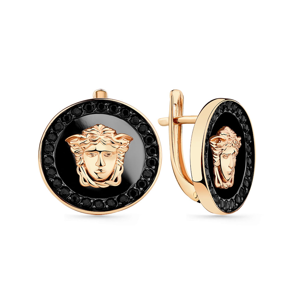 Cercei din aur roșu cu pietre Cubic Zirconia Negru