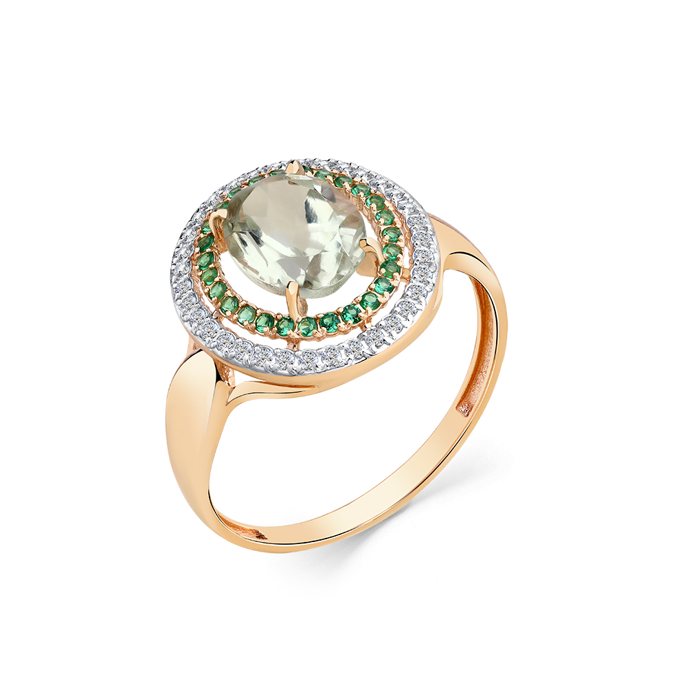 Inel din aur roșu cu pietre Cubic Zirconia Incolor, Cubic Zirconia Verde și Prasiolit
