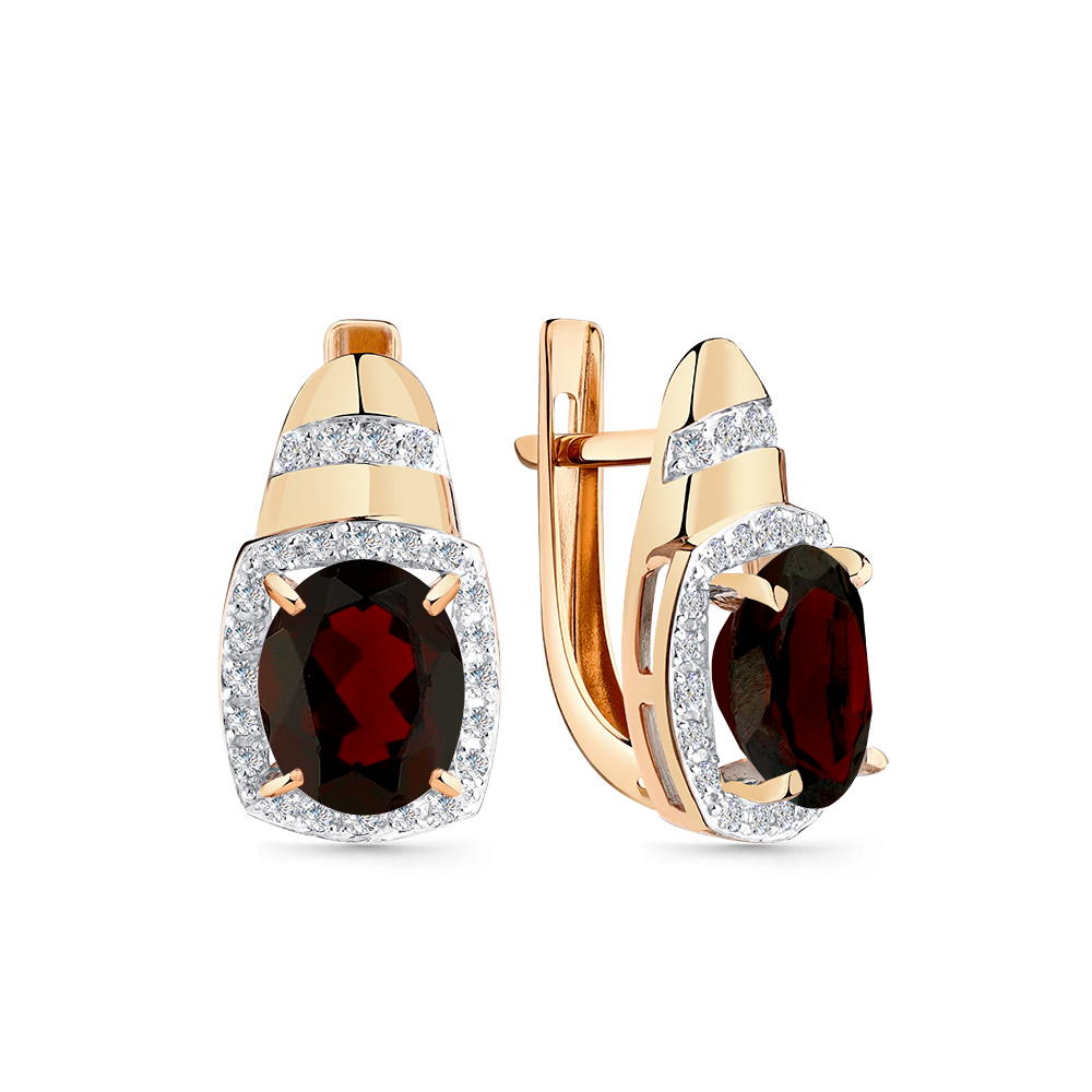 Cercei din aur roșu cu pietre Cubic Zirconia Incolor, Granat