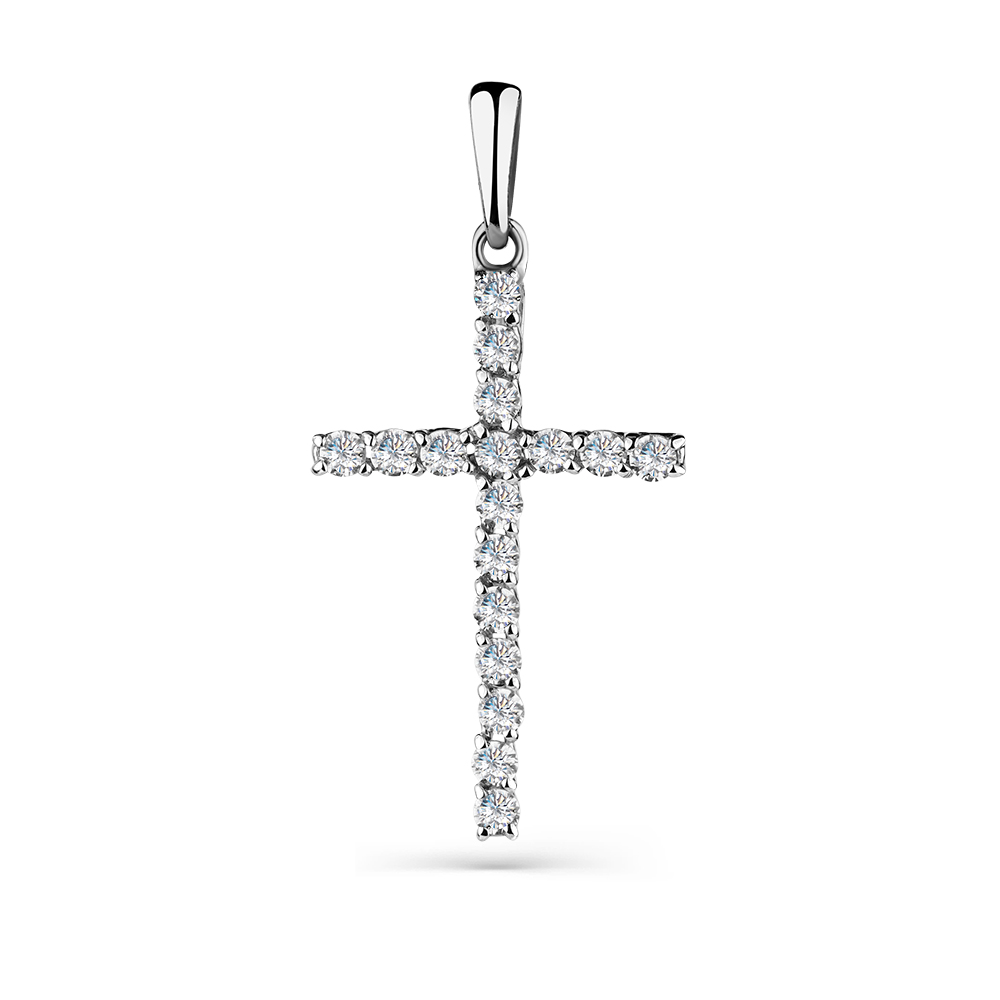 Cruce din aur alb cu pietre Cubic Zirconia Incolor