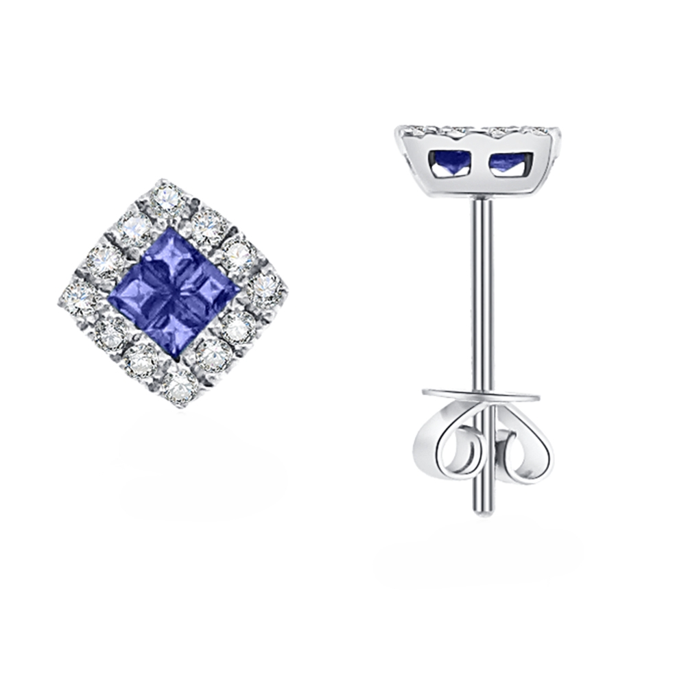 Cercei Pusete din aur alb cu pietre Diamant, Safir