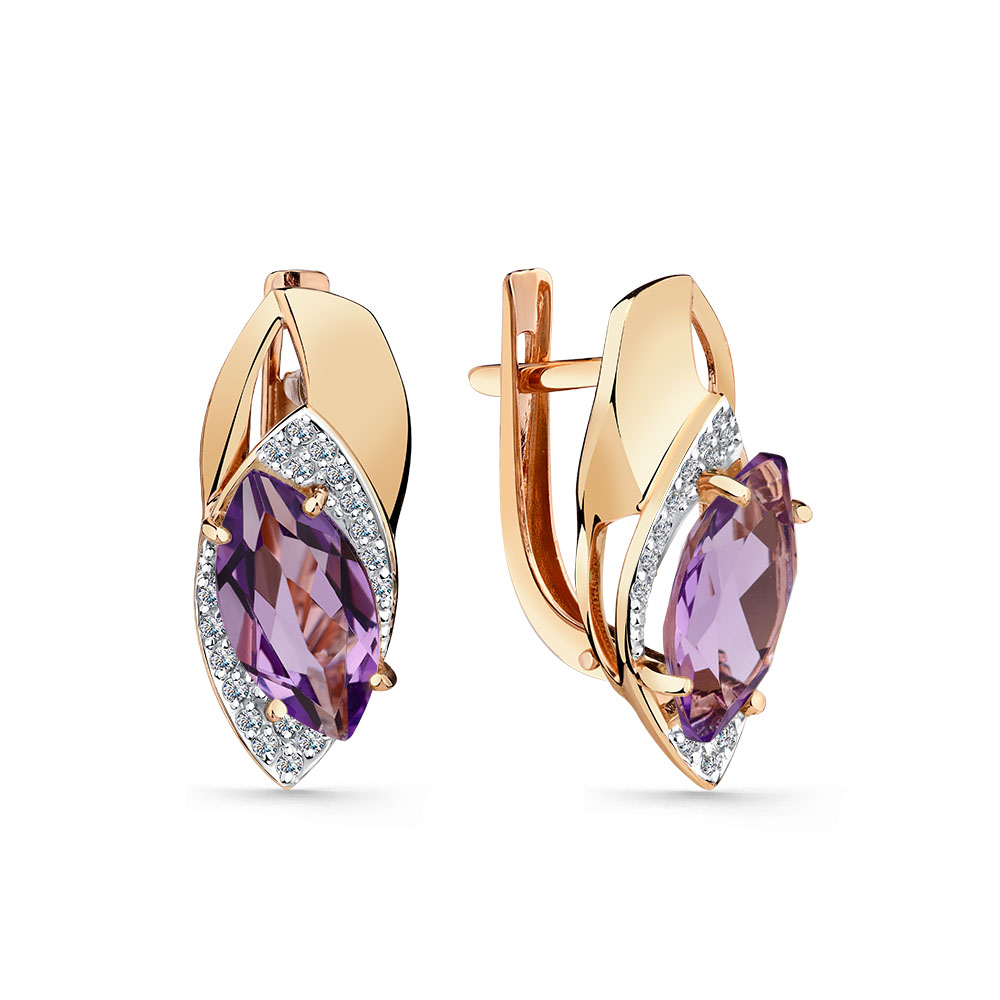 Cercei din aur roșu cu pietre Cubic Zirconia Incolor, Ametist