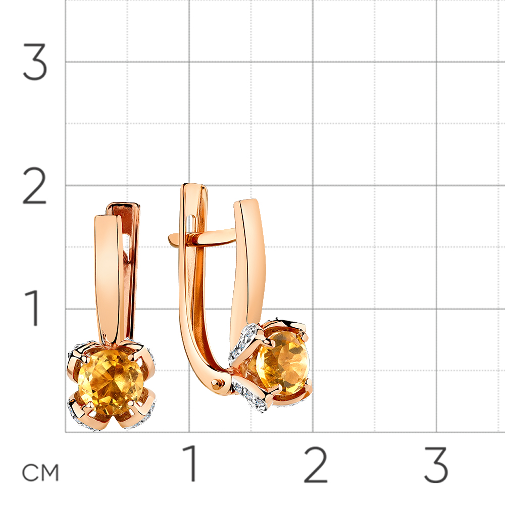 Cercei din aur roșu cu pietre Cubic zirconia, Citrin