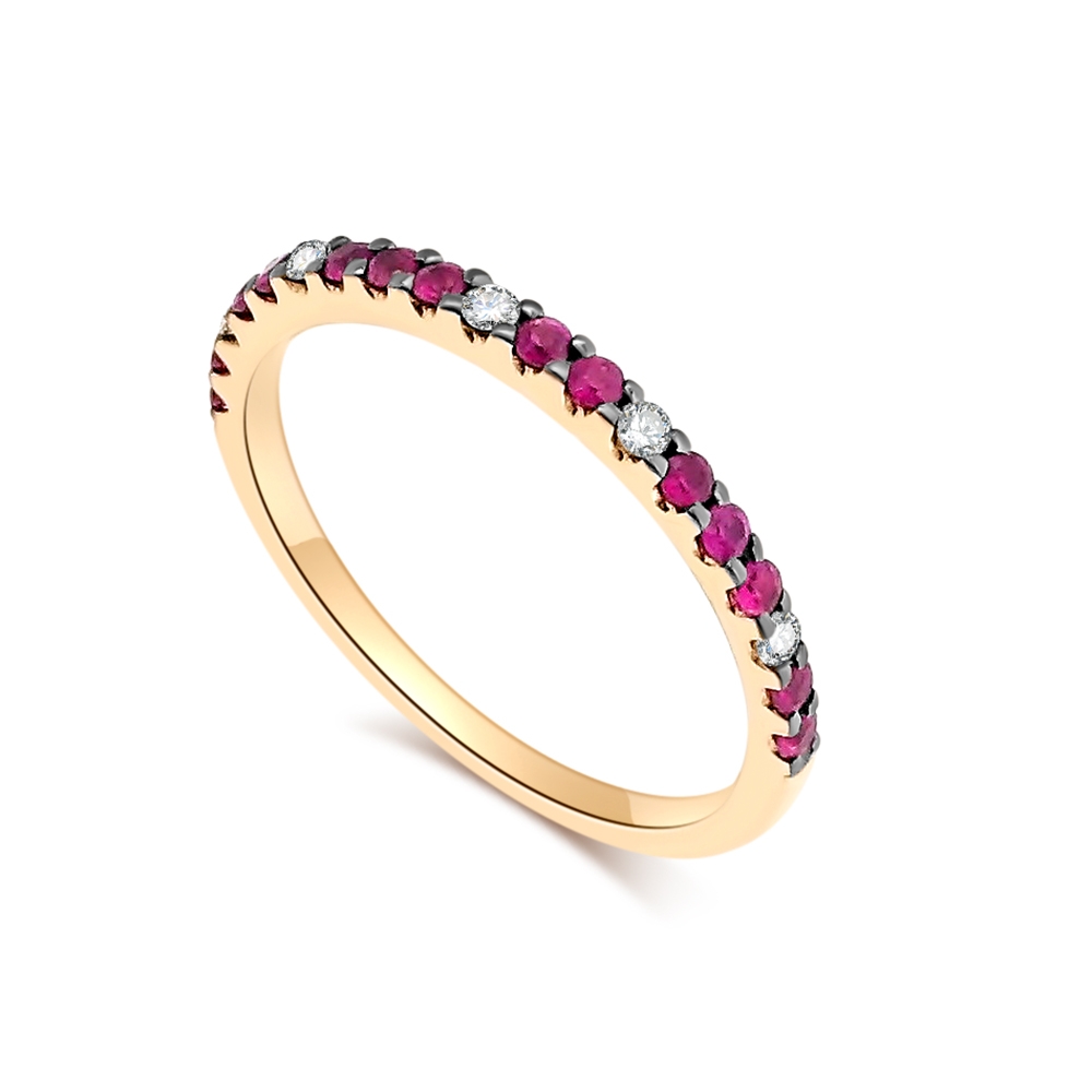 Inel din aur roz cu pietre Diamant, Rubin