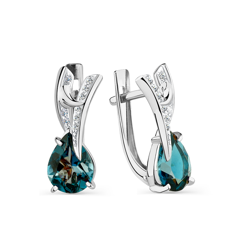 Cercei din aur alb cu pietre Cubic zirconia, Topaz London