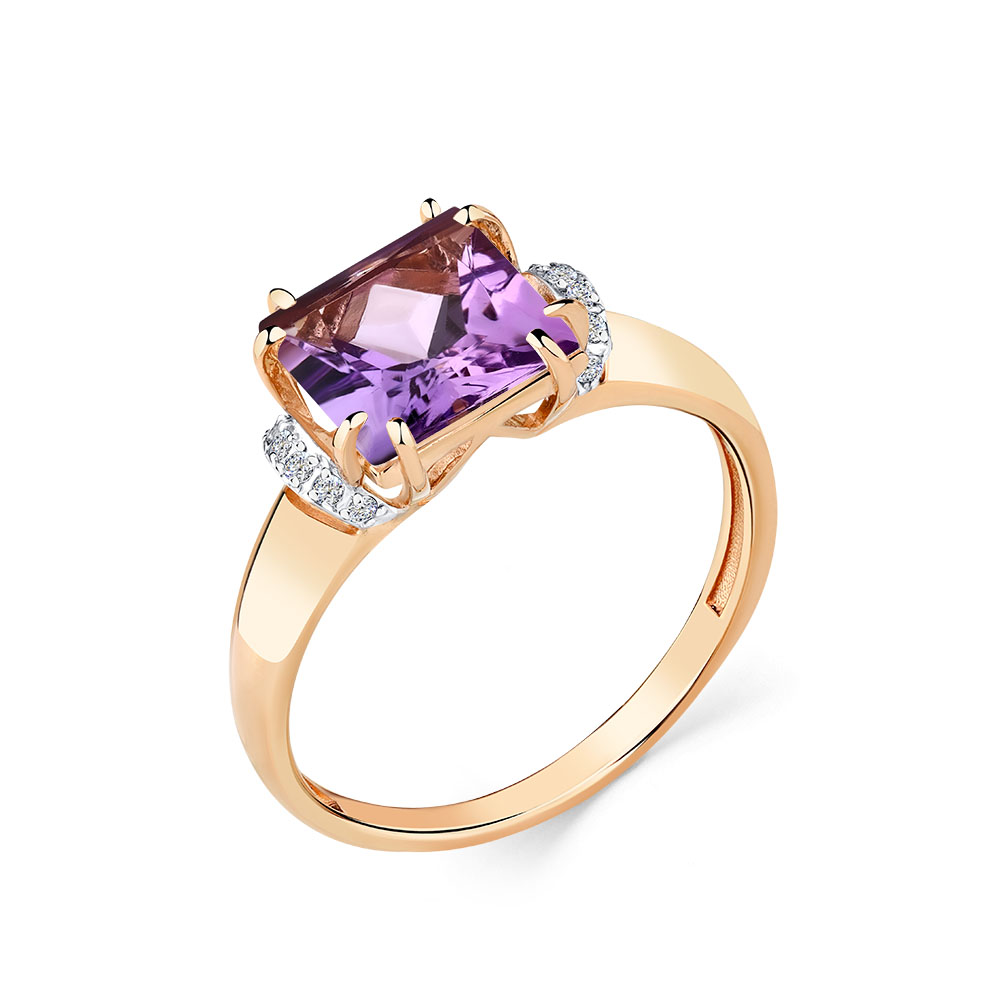 Inel din aur roșu cu pietre Cubic Zirconia Incolor, Ametist